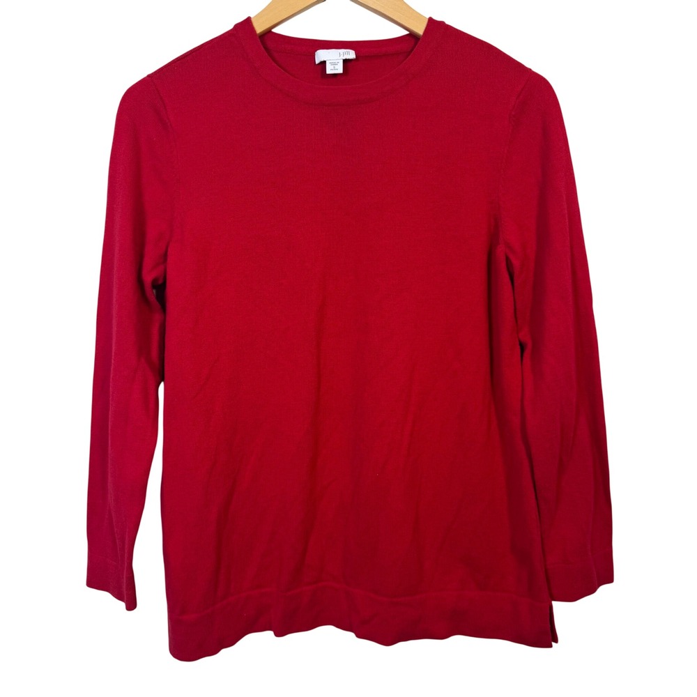 J Jill Red Sweater‎ Small Crew Neck Long Sleeve Blouse Basics Cotton Blend Layer